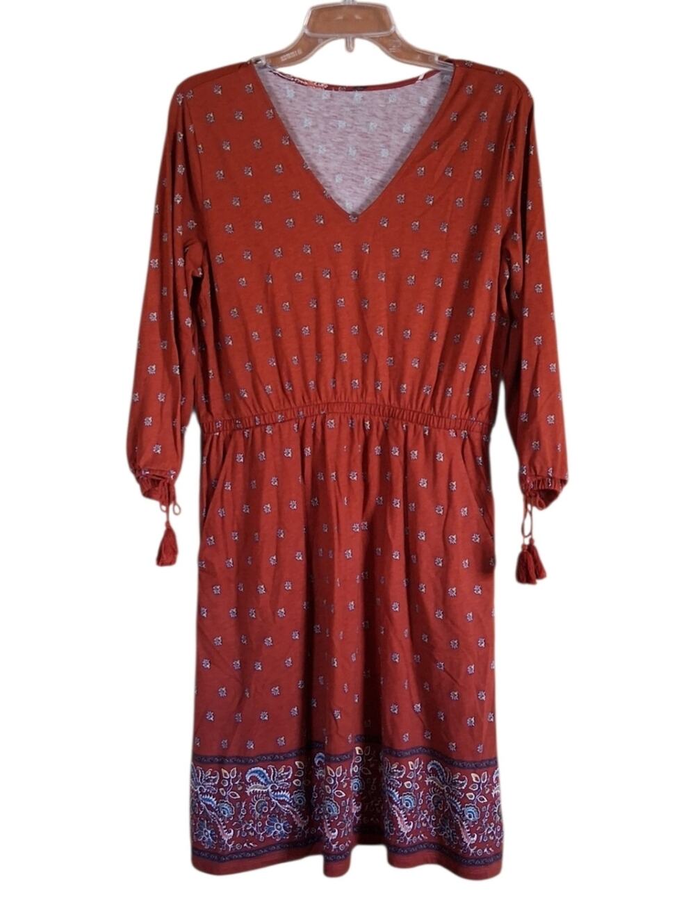 Garnet Hill V Neck Boho Tassel Pockets Dress Size Small